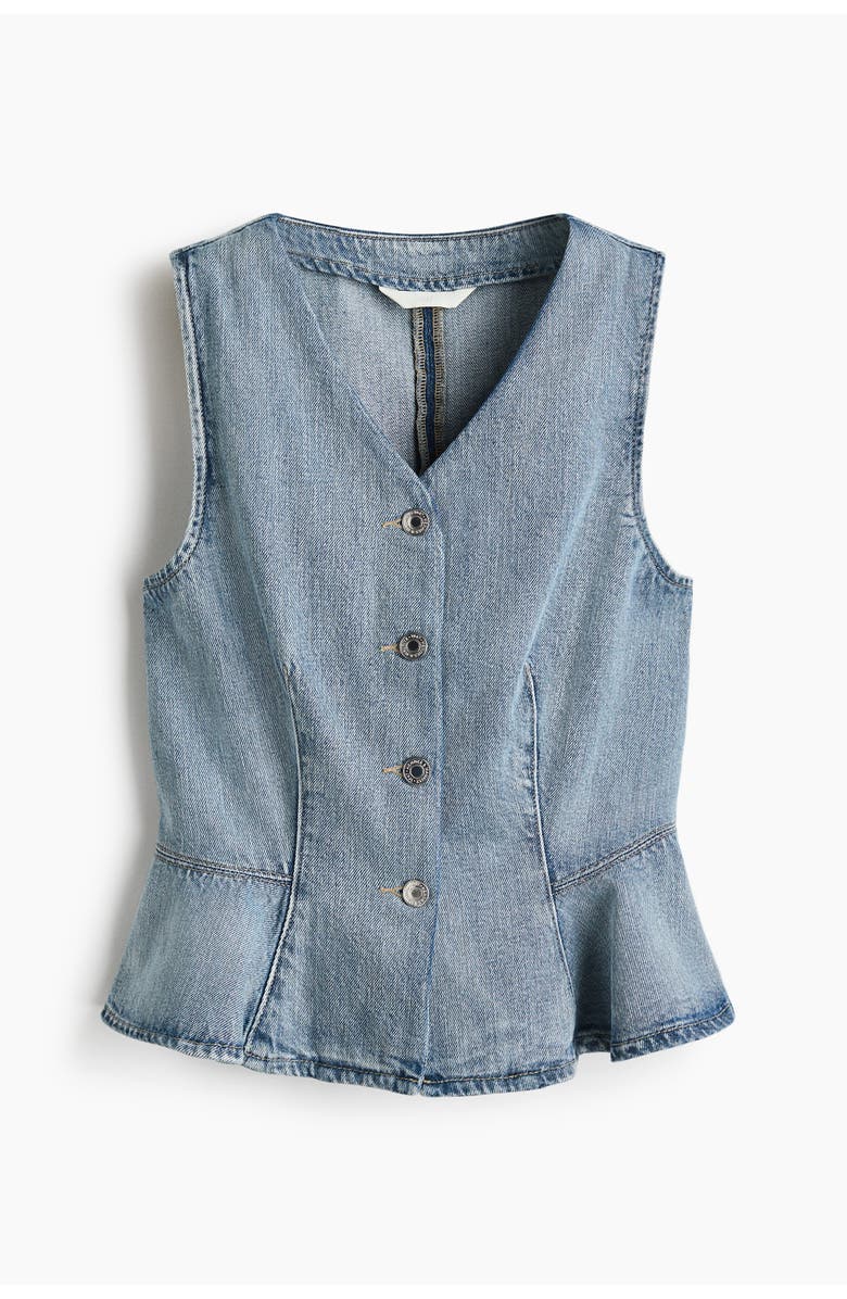 H&M Denim Peplum Waistcoat, Main, color, Denim Blue