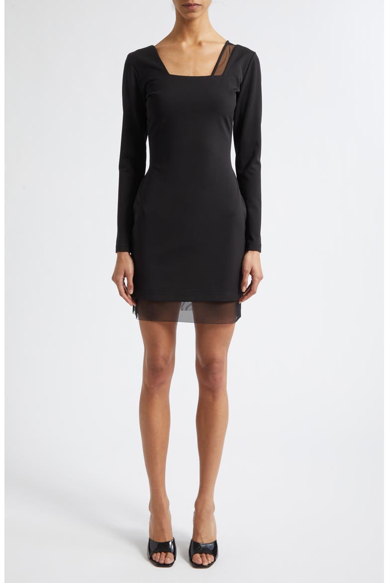 Ivara Mesh Detail Long Sleeve Knit Minidress, Main, color, BLACK