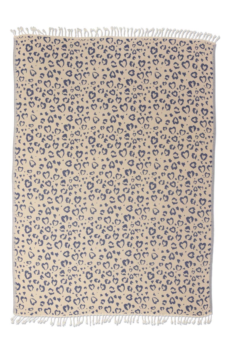 Leopard Heart Organic Cotton Medium Weight Throw Blanket, Alternate, color, Navy