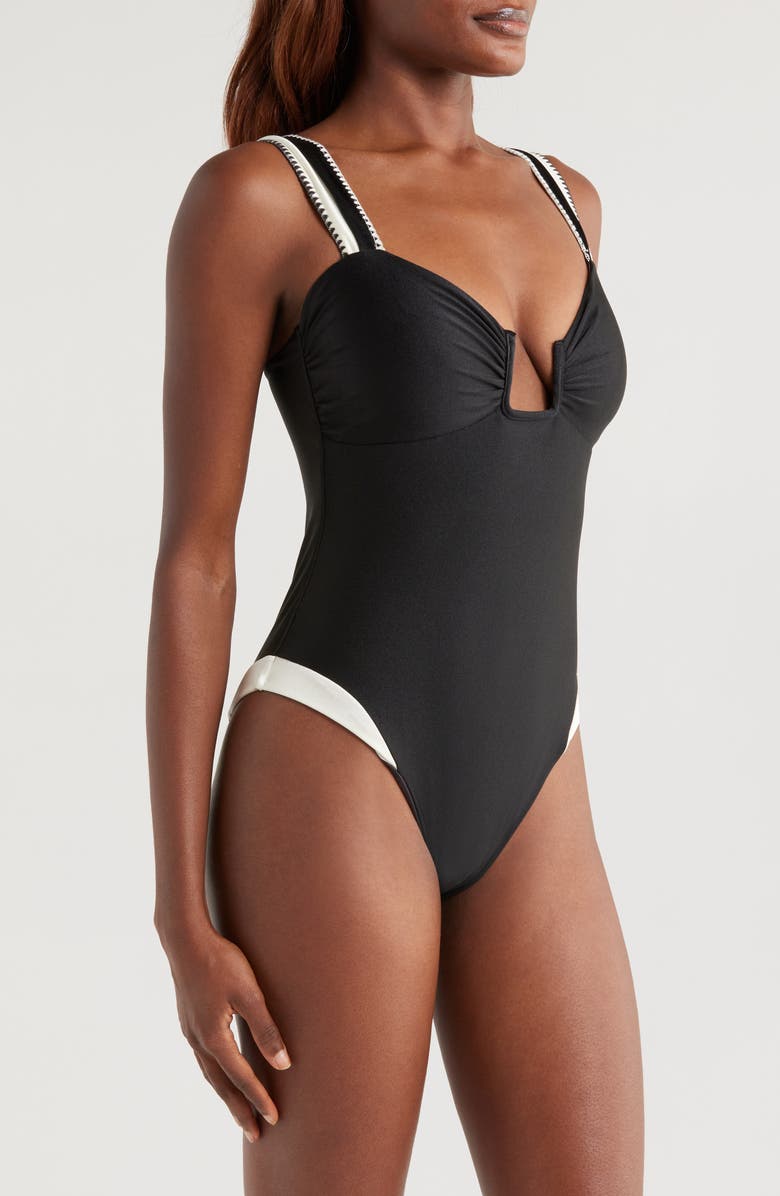 BOAMAR Carla Notched One-Piece Swimsuit, Alternate, color, Black White