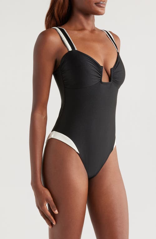 Shop Boamar Carla Notched One-piece Swimsuit In Black White