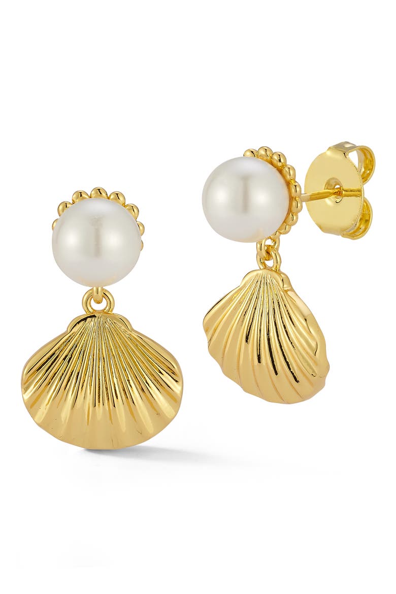 Freshwater Pearl Shell Stud Earrings, Main, color, GOLD