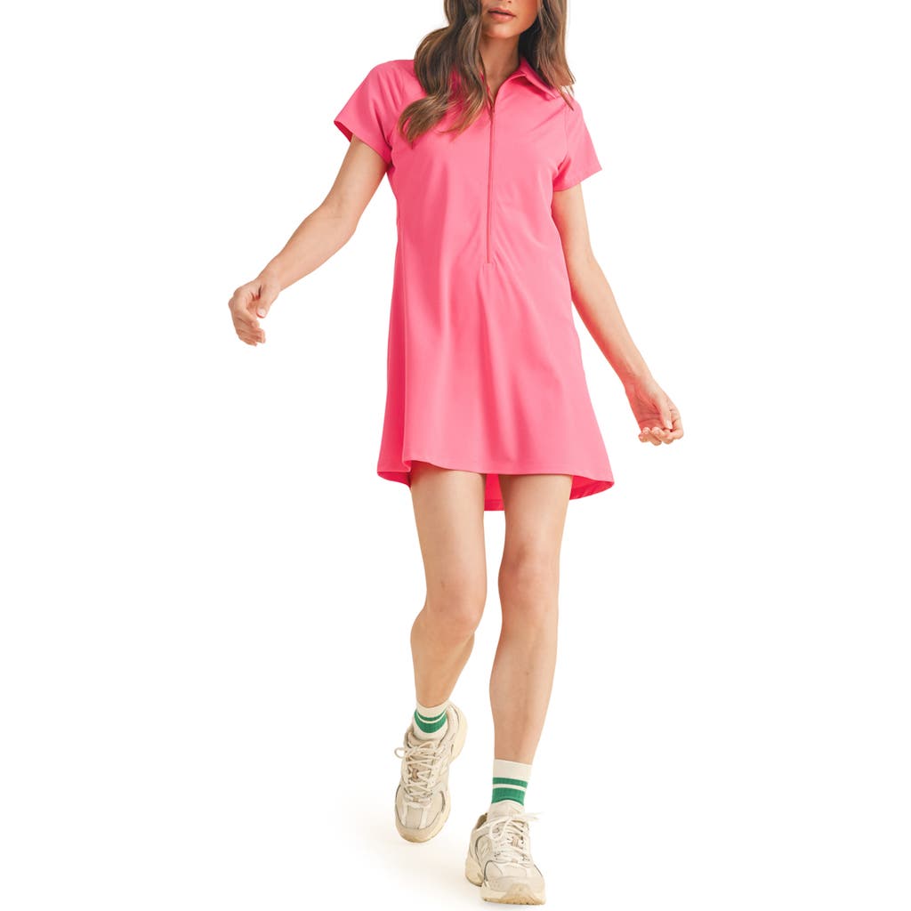 Wishlist Front Zip Short Sleeve Tennis Dress In Red