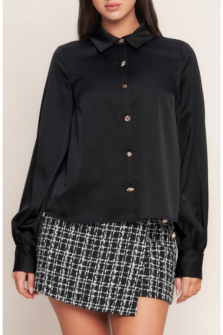 Solid Button-Up Shirt, Main, color, BLACK