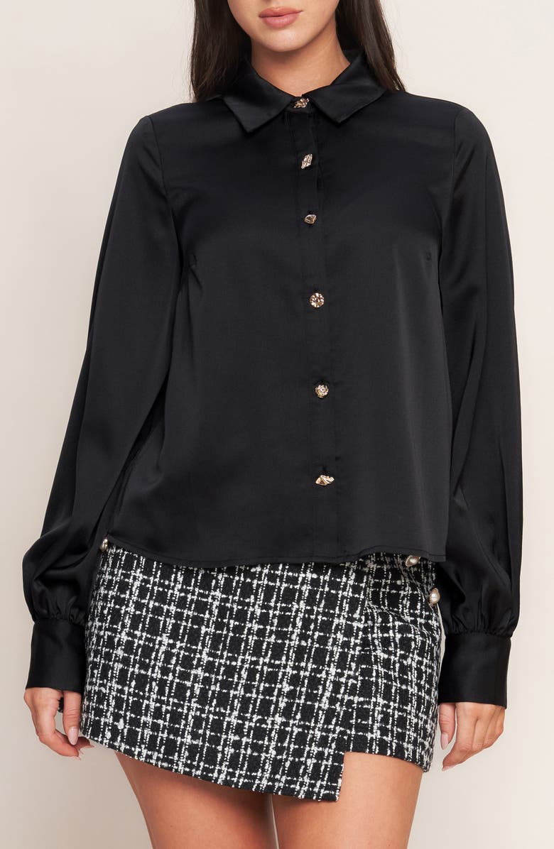 FLYING TOMATO Solid Button-Up Shirt, Main, color, Black