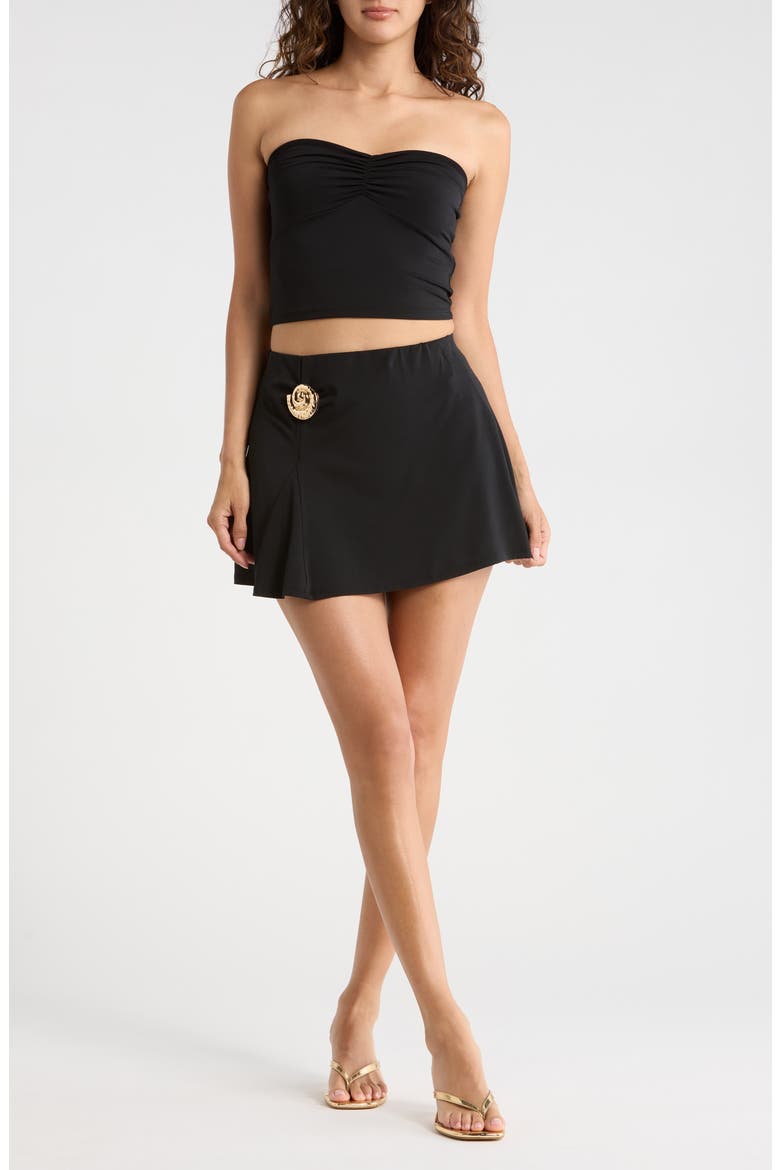Strapless Ruched Tube Top & Miniskirt Set, Main, color, BLACK