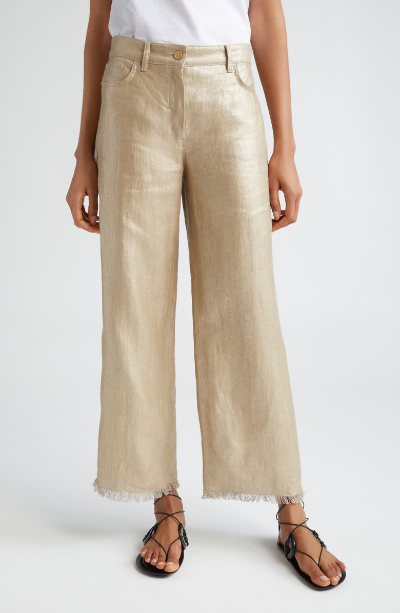 Max Mara Bouquet Fray Hem Metallic Linen Crop Pants, Main, color, 