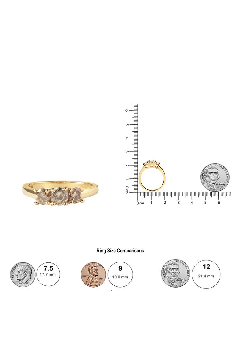 10K Yellow Gold 1.00 Cttw Champagne Diamond 3-Stone Band Ring, Alternate, color, Yellow