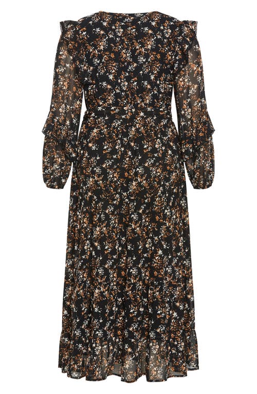 City Chic Arielle Ruffle Long Sleeve Maxi Dress In Black