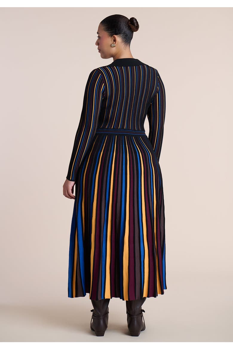 Pleated Knit Midi Dress, Alternate, color, PRIMARY STRIPES