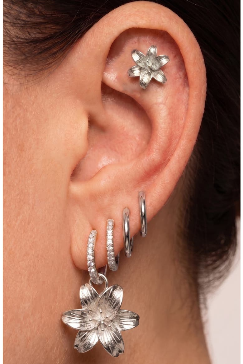 Set of 9 Lily Hoop, Stud & Drop Earrings, Alternate, color, SILVER