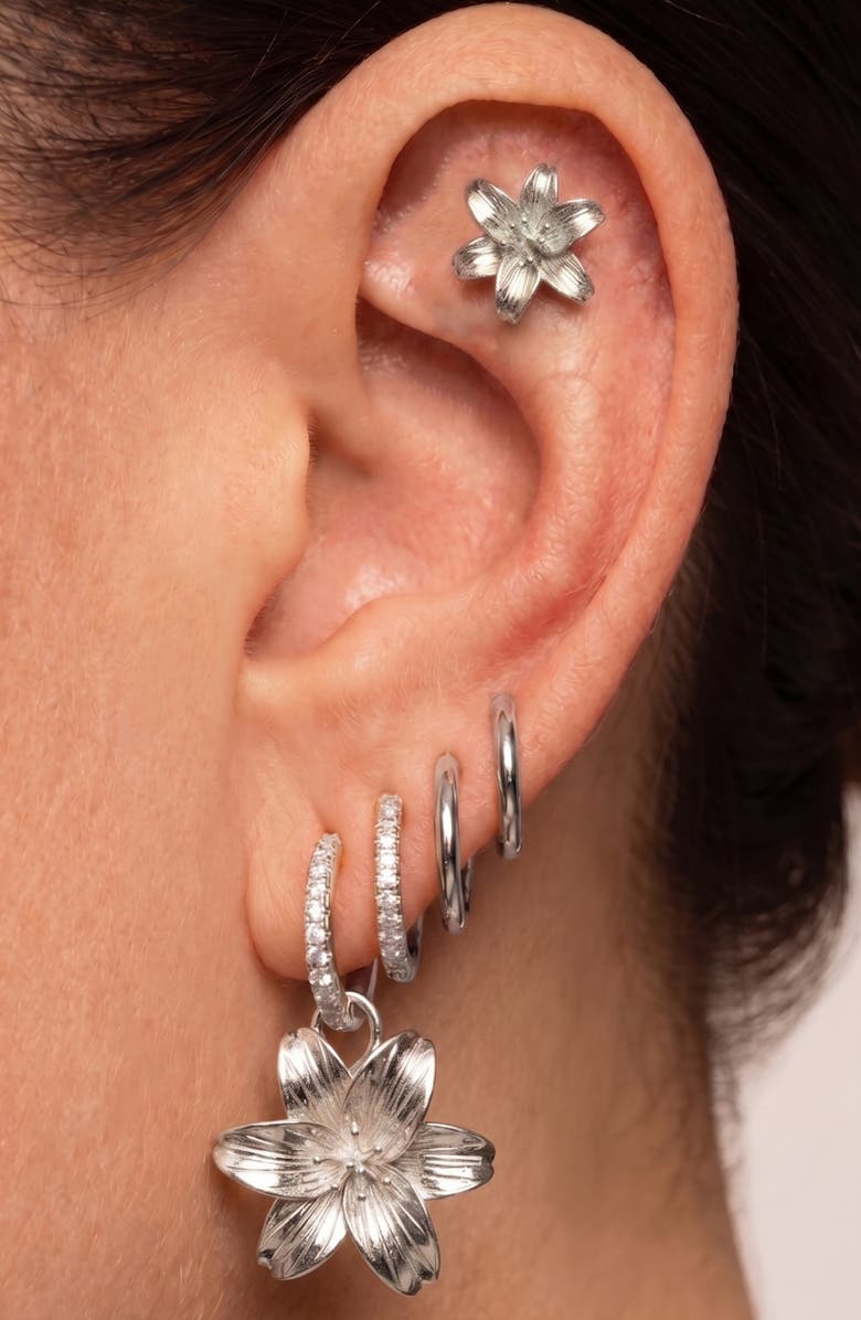 IMBER Set of 9 Lily Hoop, Stud & Drop Earrings, Alternate, color, Silver