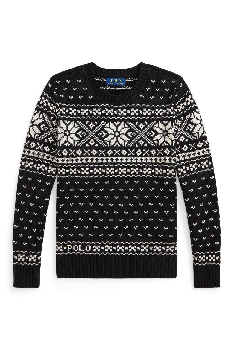 Kids' Snowflake Crewneck Sweater, Main, color, POLO BLACK MULTI