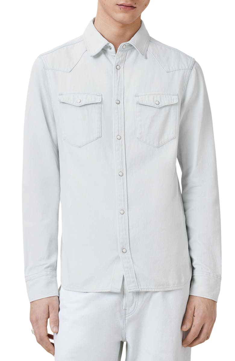 AllSaints MacGowan Cotton Denim Snap-Up Western Shirt, Main, color, 