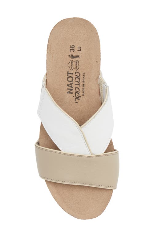 Naot Tiara Wedge Sandal In Soft Beige/soft White Leather
