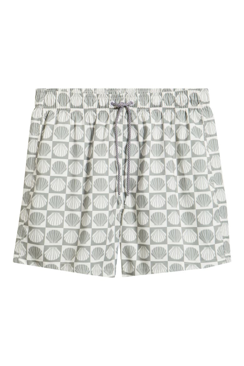Seashell Print Swim Trunks, Alternate, color, OLIVE/ CREAM