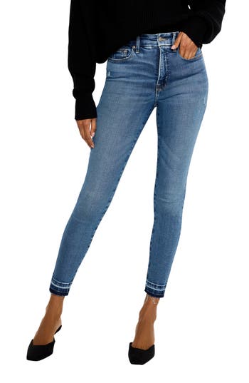 Good American Good Waist High Waist Distressed Release Hem Crop Jeans In Indigo699