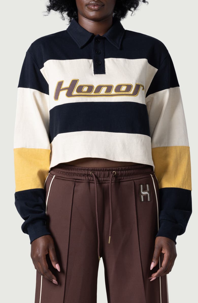 HONOR THE GIFT Stripe Crop Rugby Shirt, Main, color, 