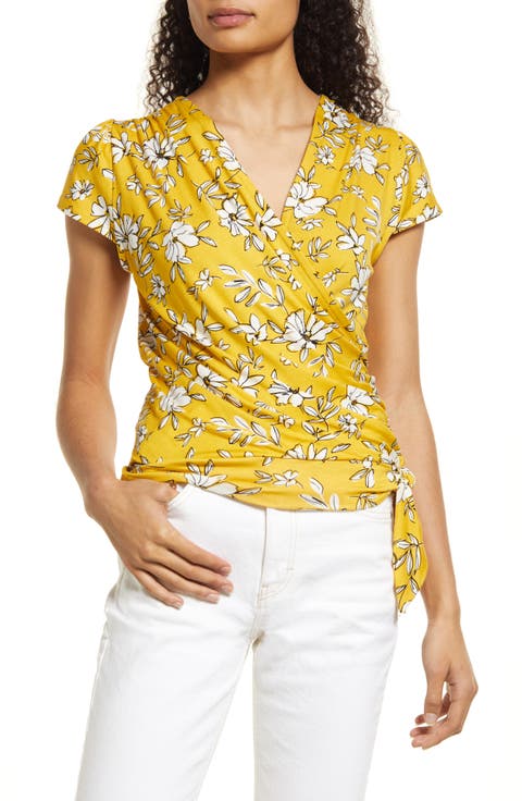 Floral Print Faux Wrap Top