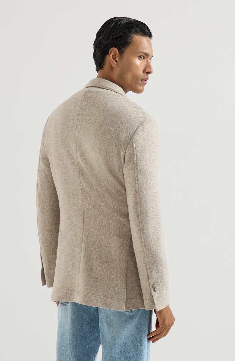 Brunello Cucinelli Cashmere Panama deconstructed blazer with patch pockets and metal buttons, Alternate, color, Sand