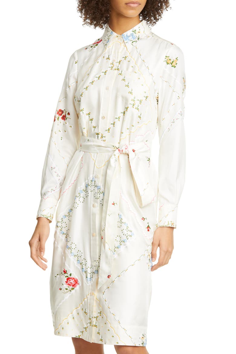 Long Sleeve Floral Silk Shirtdress, Alternate, color, AFTERNOON TEA