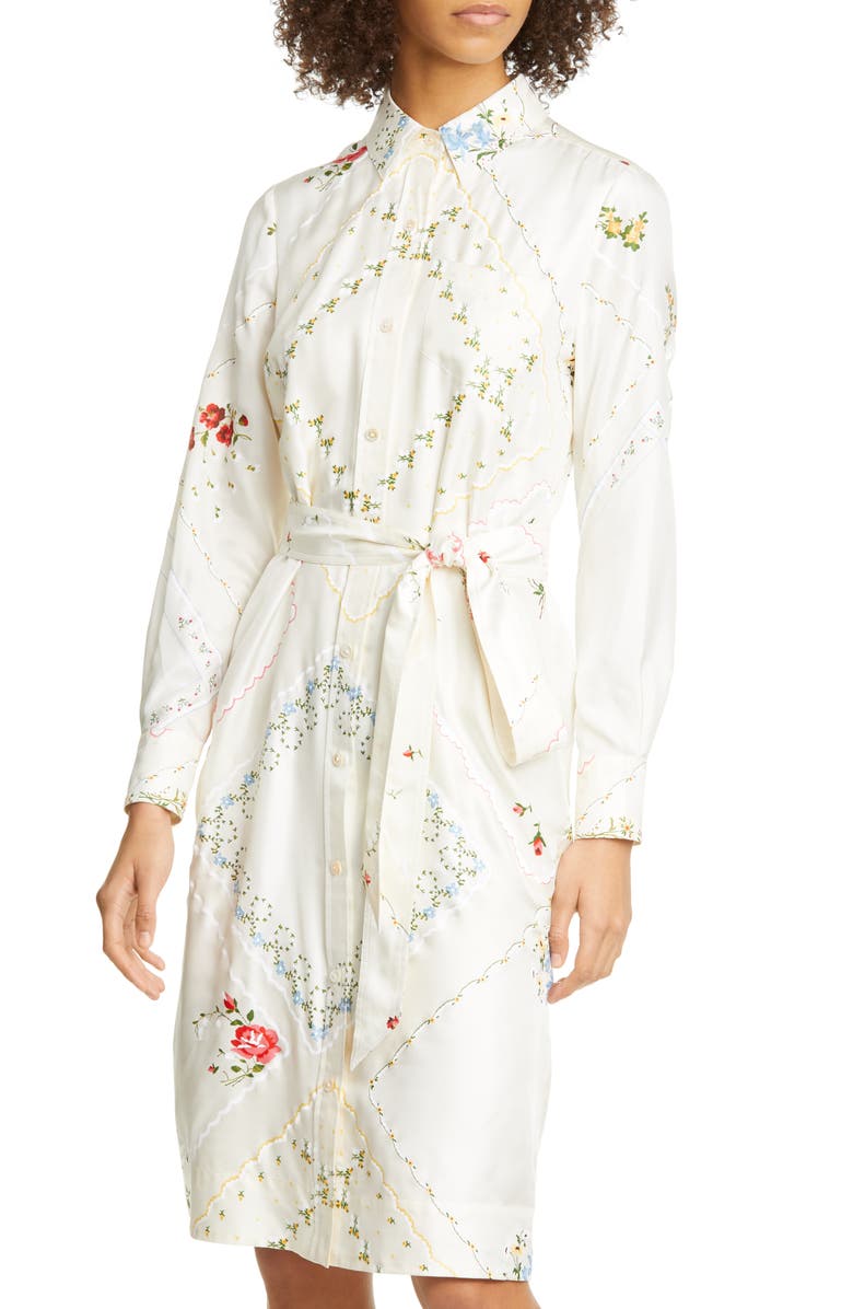 Tory Burch Long Sleeve Floral Silk Shirtdress, Alternate, color,