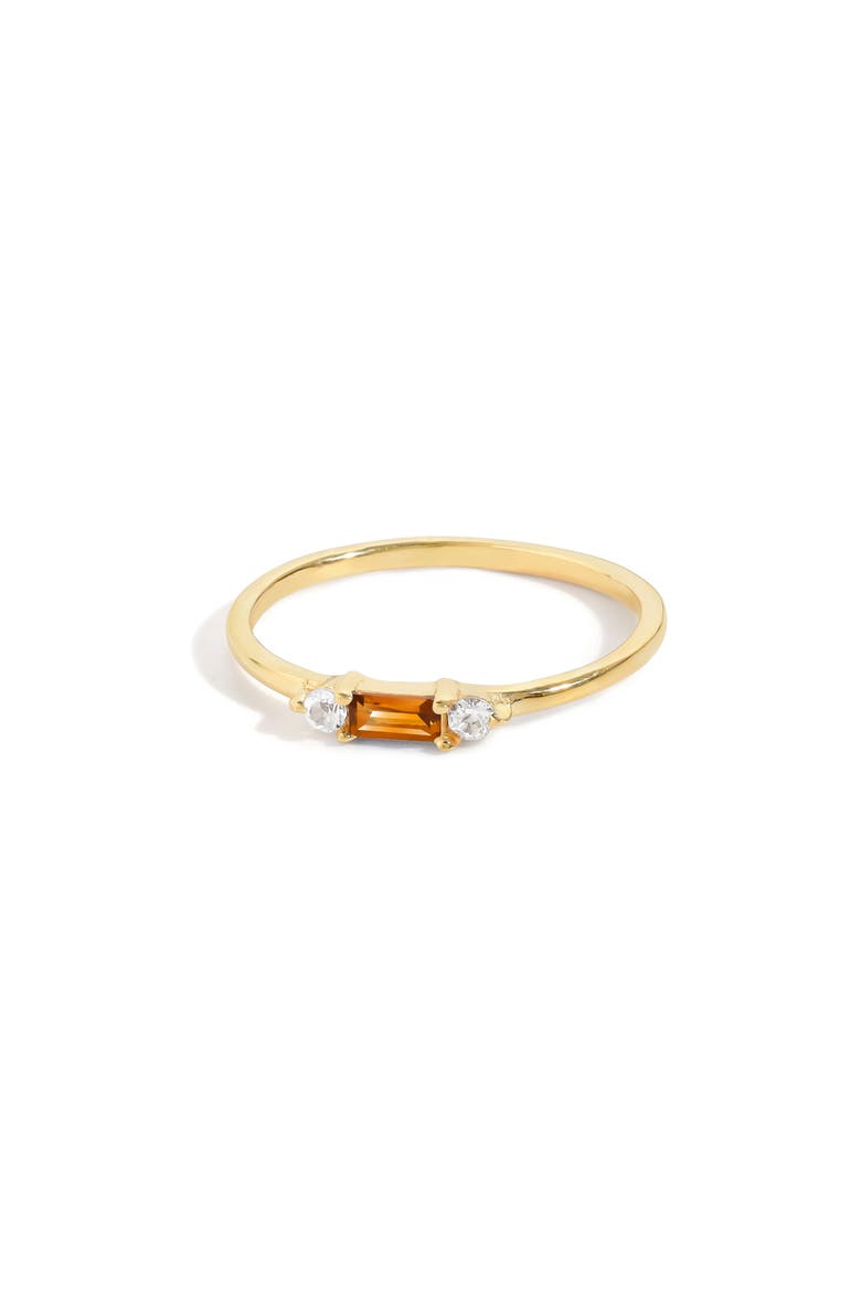 Baguette & Round Gemstone Ring, Alternate, color, ORANGE