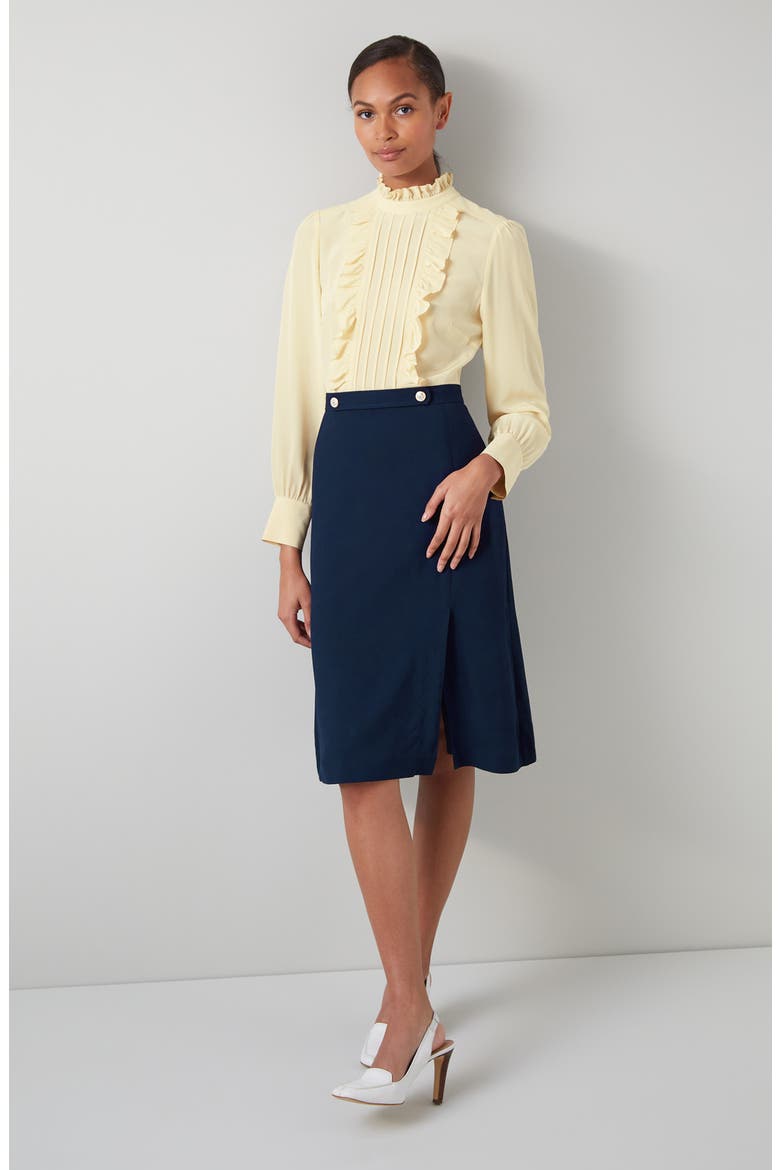 Tish Long Sleeve Crepe Dress, Alternate, color, BLUE/ CREAM