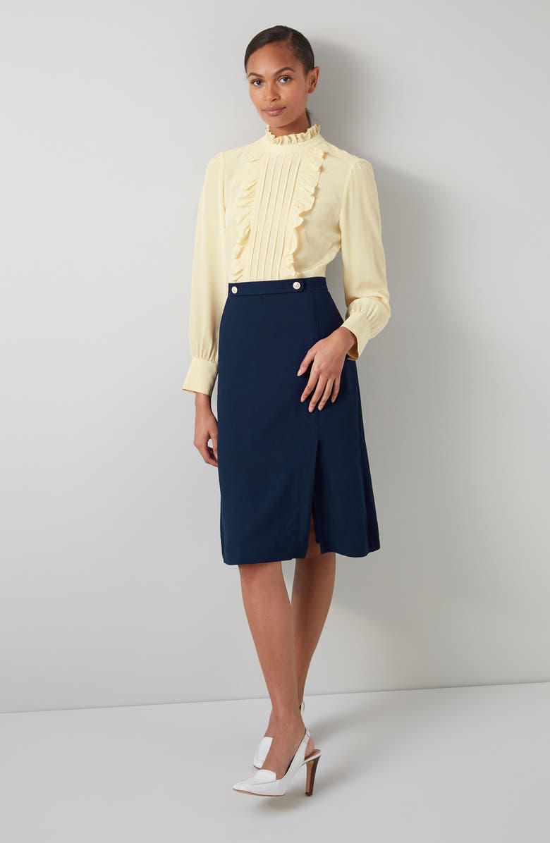 LK Bennett Tish Long Sleeve Crepe Dress, Alternate, color, Blue/ Cream