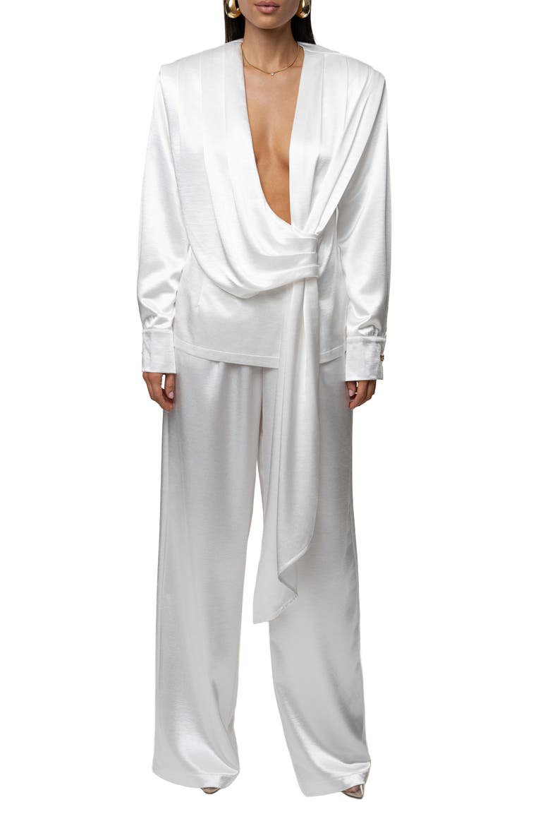 Statement Satin Drape Top, Alternate, color, WHITE