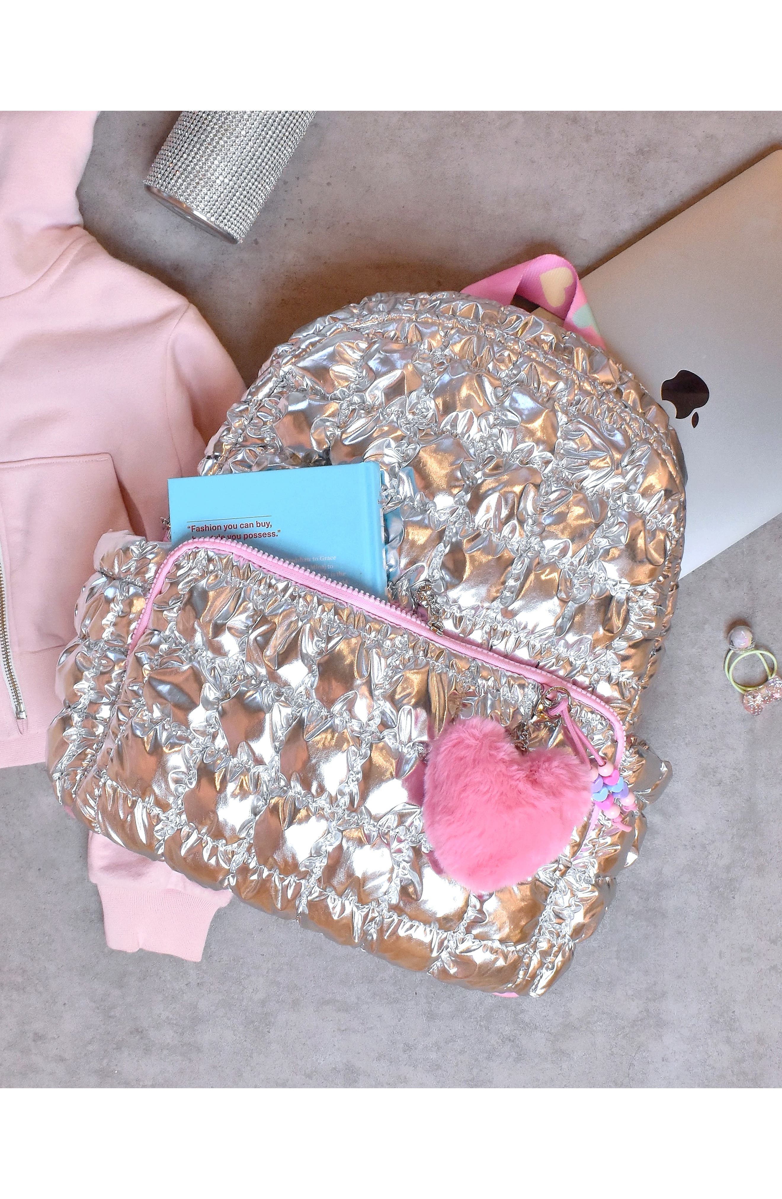 OMG Accessories Kids' Metallic Heart Scrunch Backpack, Alternate, color, 
