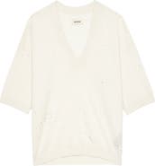 Zadig & Voltaire Wully Lico Embellished Linen Blend V-Neck Sweater