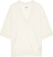 Zadig & Voltaire Wully Lico Embellished Linen Blend V-Neck Sweater