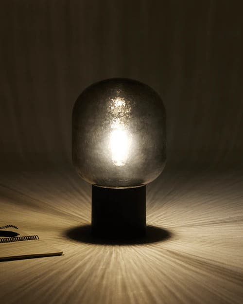 Brightech Bruce 16" Led Table Lamp With Cement Base And Textured Glass Dome In Classic Black