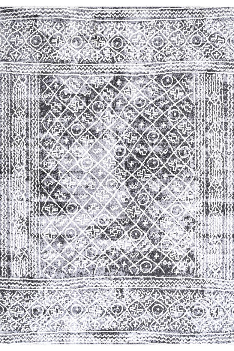 Iften Moroccan Geometric Distressed Area Rug, Main, color, Ivory/Black