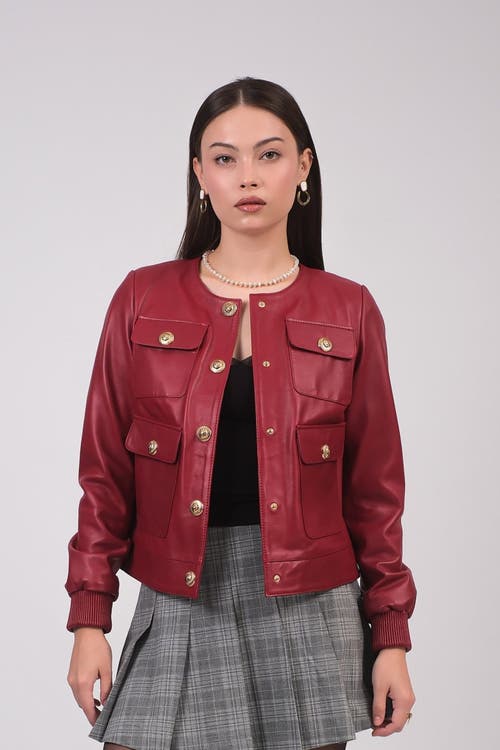Furniq Uk Llc Beatrice Leather Jacket In Burgundy