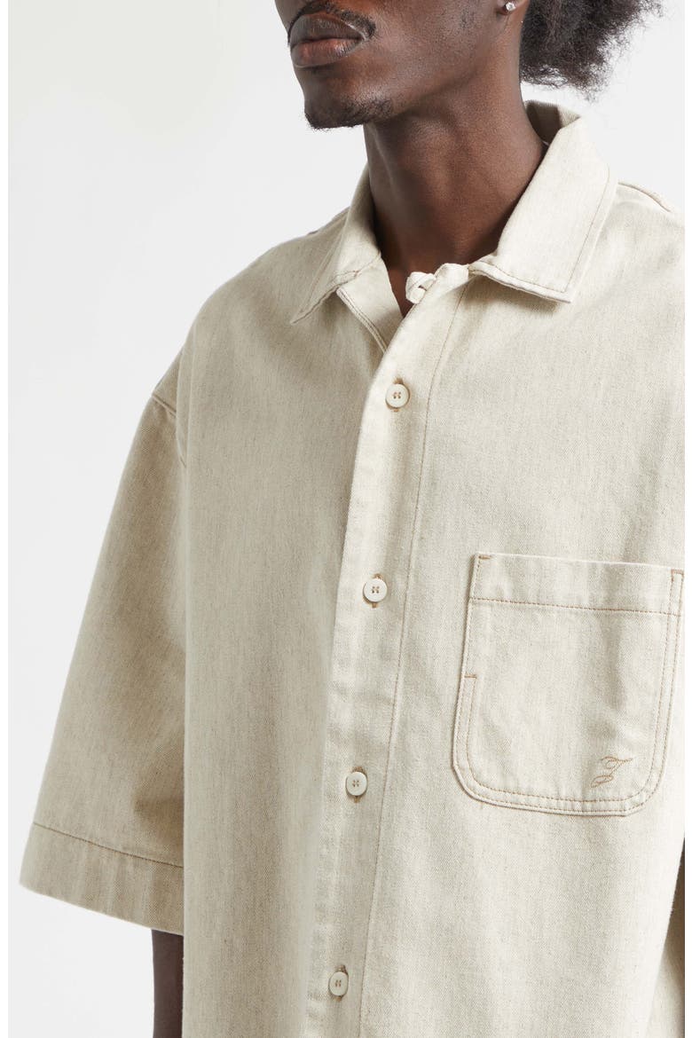 La Chemise Paysan de-Nimes Oversize Denim Button-Up Shirt, Alternate, color, LIGHT BEIGE