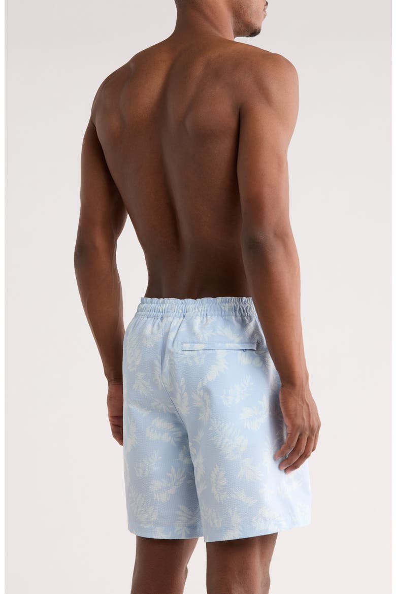 7-Inch Seersucker Swim Trunks, Alternate, color, BLUE BREEZE LOOSE LEAVES