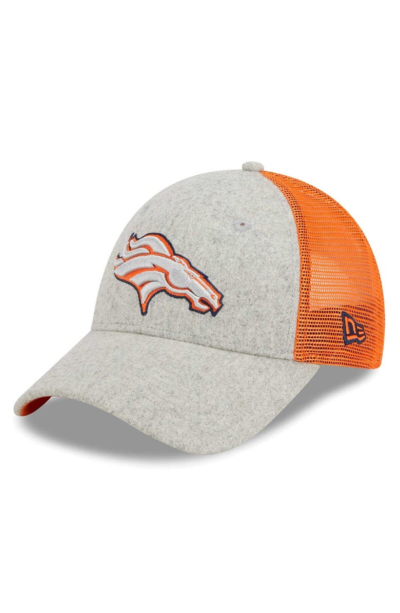 New Era Men's New Era Heather Gray/Orange Denver Broncos Pop Trucker 9FORTY Adjustable Hat, Main, color, 