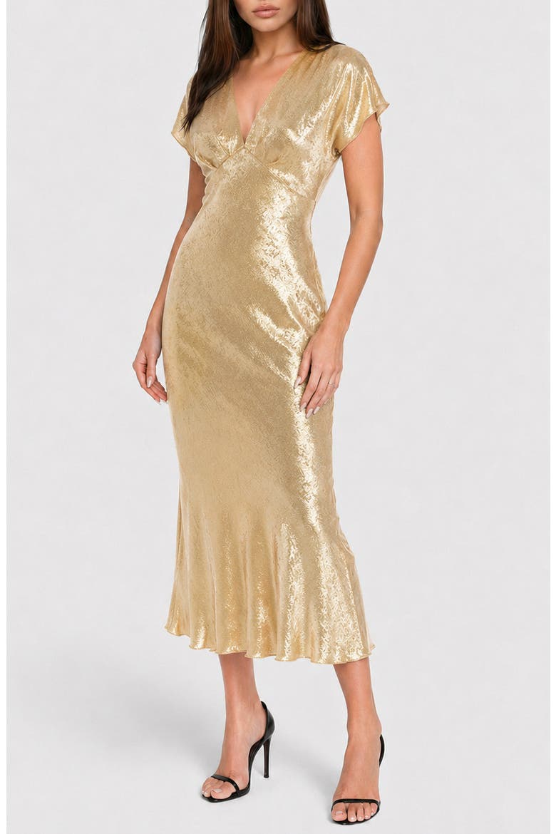 Foil Charmeuse Maxi Dress, Alternate, color, GOLD