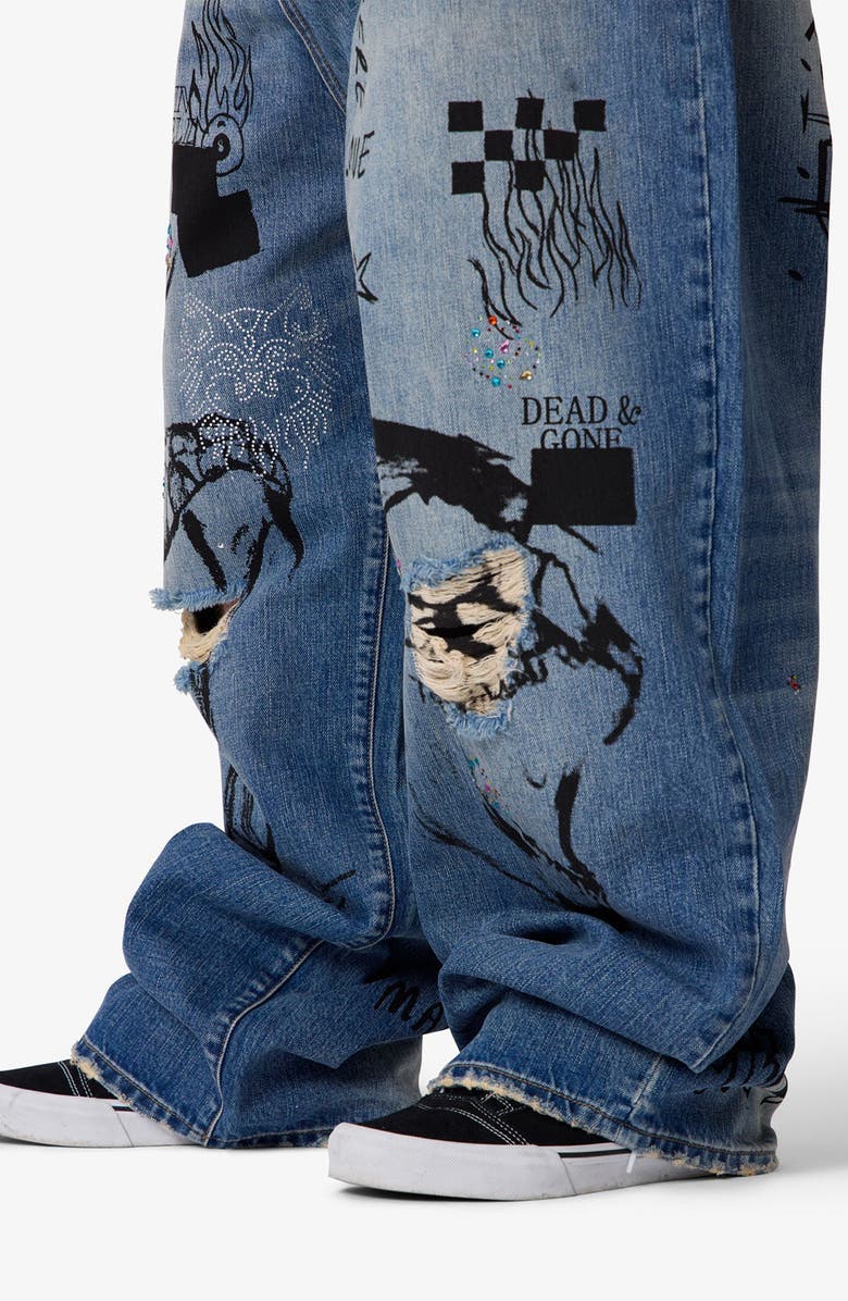 mnml Mega Baggy Sketch Denim Jeans, Alternate, color,