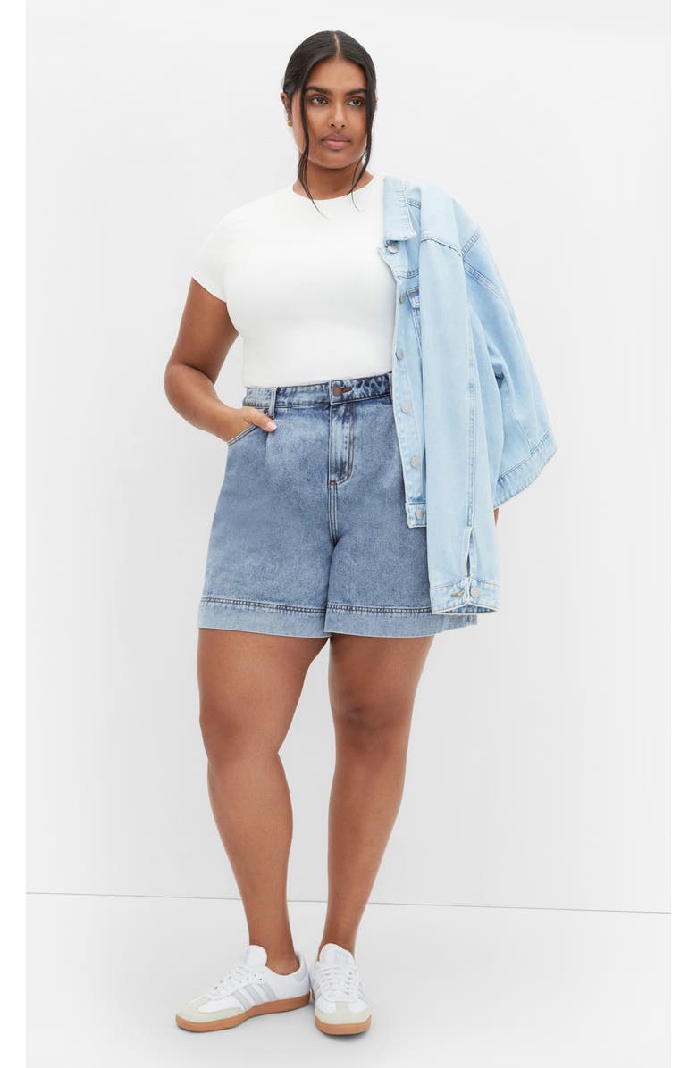 City Chic Millie Denim Shorts, Alternate, color, Mid Denim