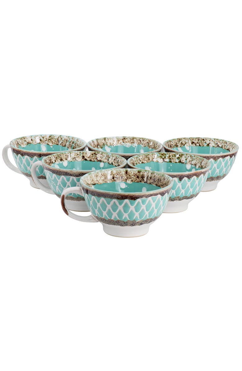 Meritage Otis 6piece 27oz Stoneware Soup Bowl with Handle Set, Main, color, Turquoise