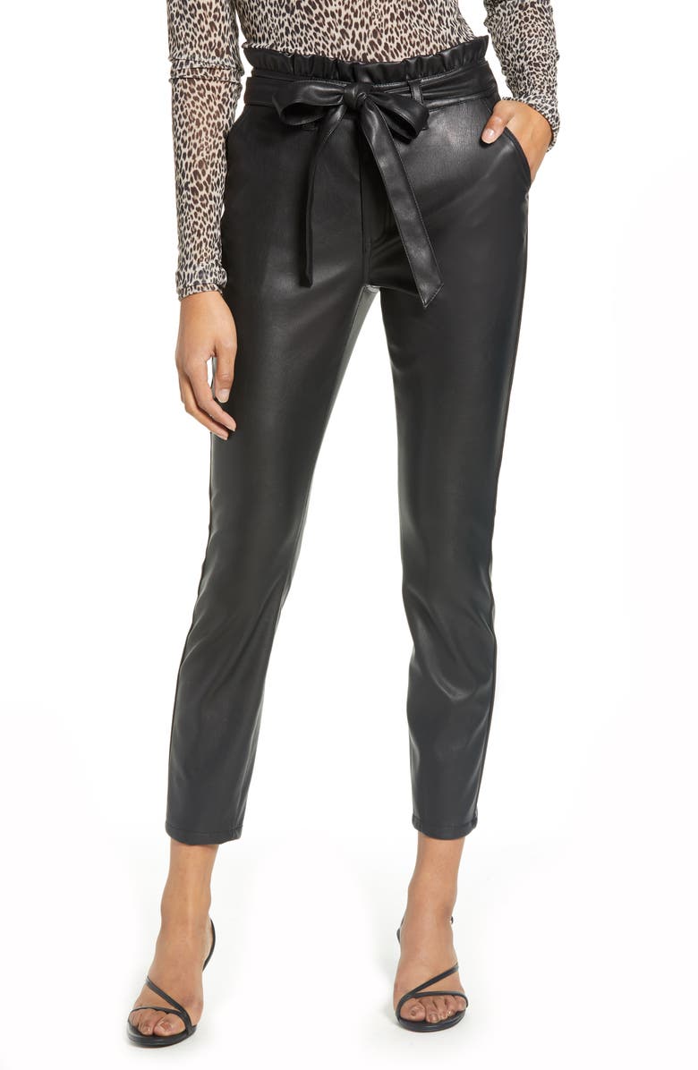 Prosperity Denim Paperbag Waist Faux Leather Ankle Pants, Main, color, 