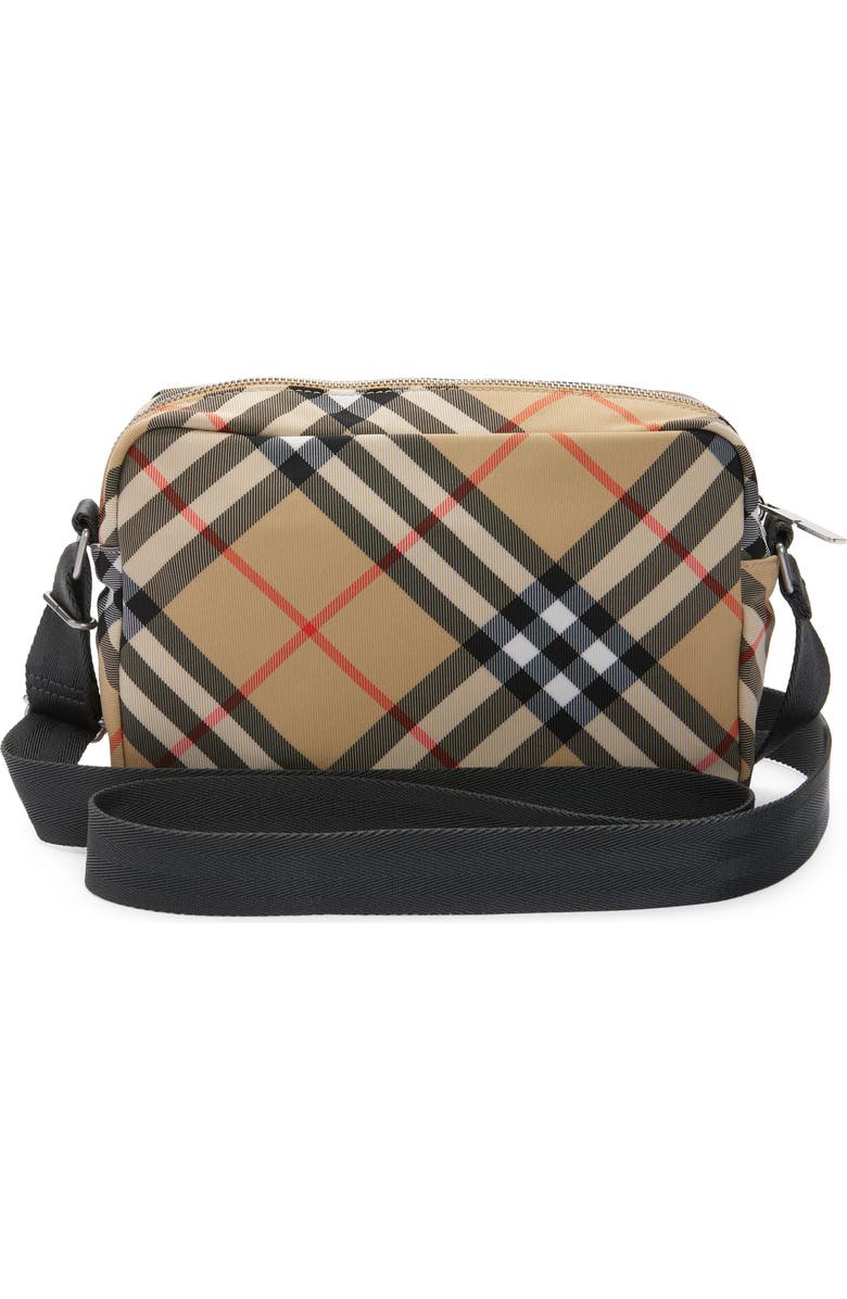 Burberry Equestrian Knight Check Canvas Crossbody Bag, Alternate, color, Sand