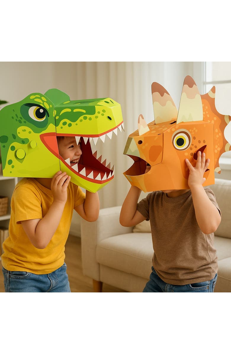 3D Paper Mask 3D Paper Triceratops Mask Craft for Kids (2 Pack), Fun & Easy Activity for Creative Play, Alternate, color, Orange