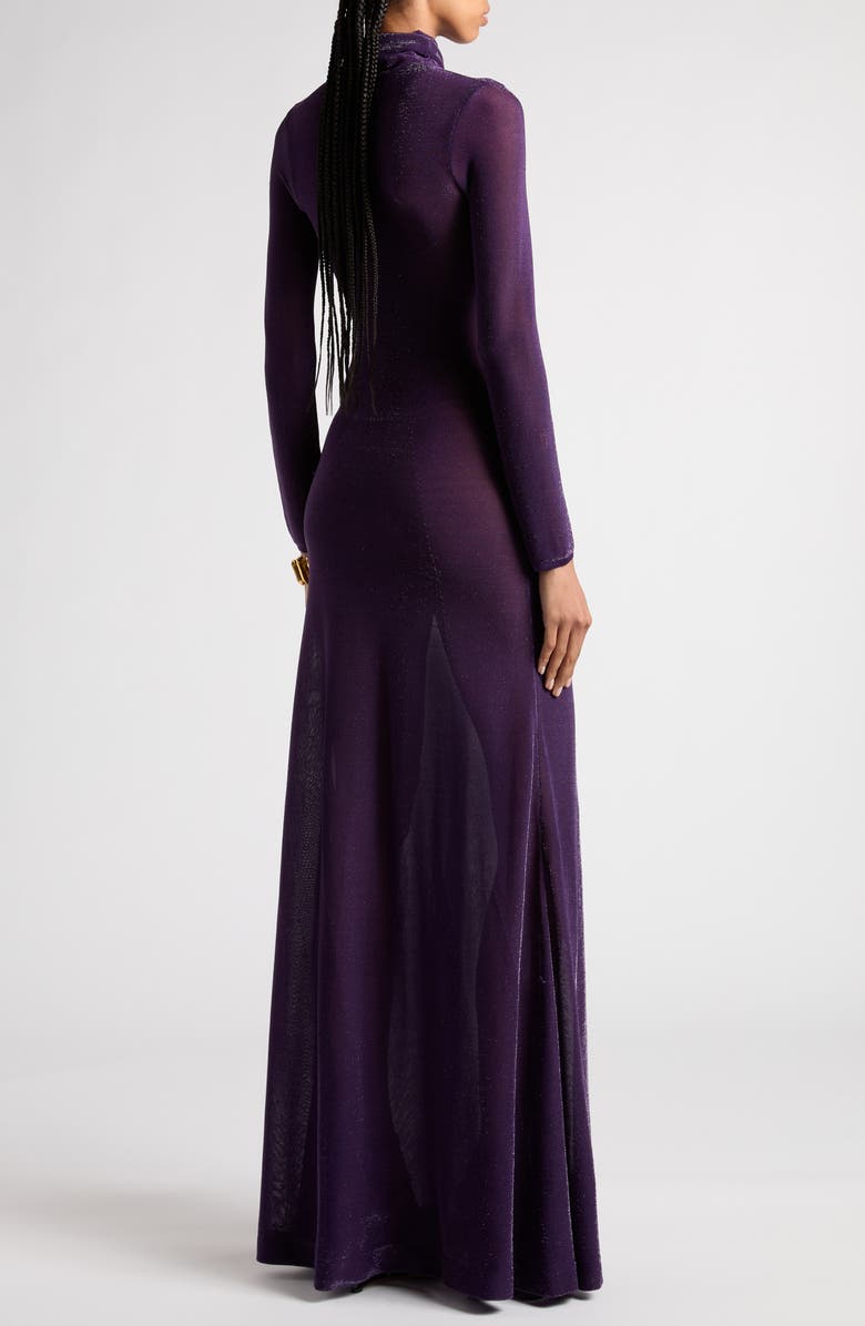 TOM FORD Metallic Sheer Long Sleeve Turtleneck Silk Blend Dress, Alternate, color,