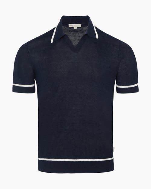 Onia Linen Johnny Collar Polo Sweater In Blue