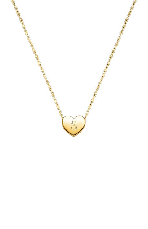 14K Gold Mini Sliding Heart 
Engraved Initial 12-14" Necklace