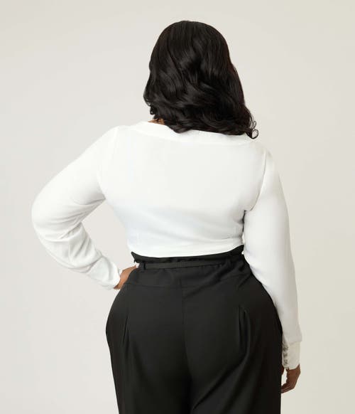 Unique Vintage Plus Size Long Sleeve Blouse In White